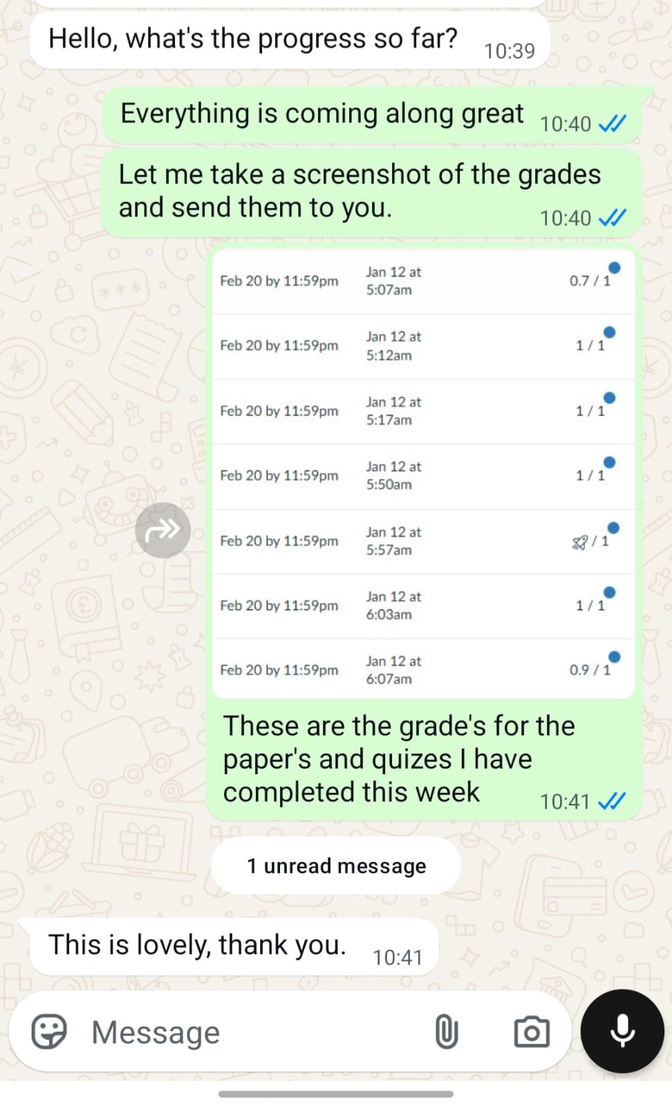 WhatsApp feedback