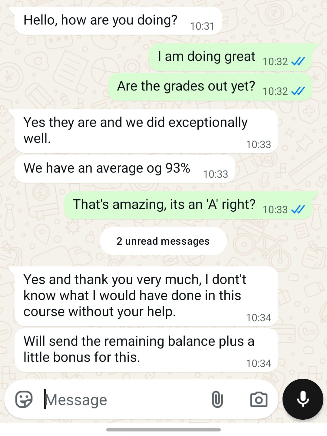 WhatsApp feedback
